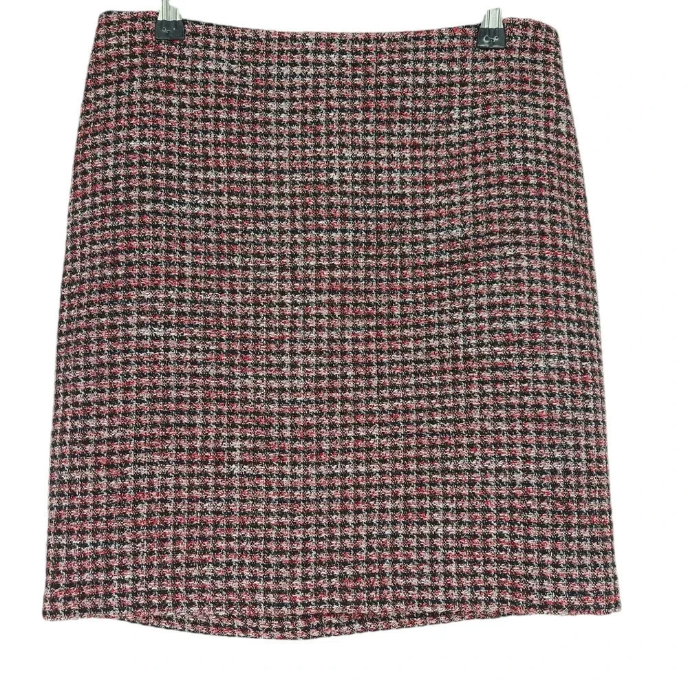 White House Black Market Pink Tweed Boot Pencil Straight Skirt Zip Back Plaid